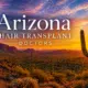 Sunset desert in Arizona with tall cacti and orange mountains, overlaid with the text 'Arizona Hair Transplant Doctors'.